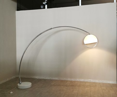 Arc Floor Lamp in Chromed Metal, Acrylic Glass and White Marble by Goffredo Reggiani, Italy, 1960s-ZST-941146