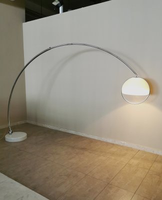 Arc Floor Lamp in Chromed Metal, Acrylic Glass and White Marble by Goffredo Reggiani, Italy, 1960s-ZST-941146