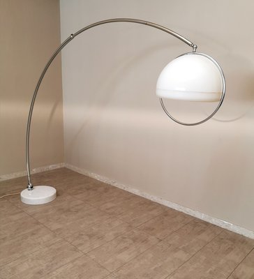 Arc Floor Lamp in Chromed Metal, Acrylic Glass and White Marble by Goffredo Reggiani, Italy, 1960s-ZST-941146