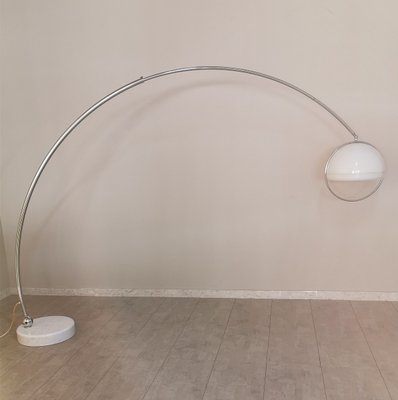 Arc Floor Lamp in Chromed Metal, Acrylic Glass and White Marble by Goffredo Reggiani, Italy, 1960s-ZST-941146