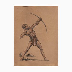 Archer, 1930s, Charcoal & Sanguine Drawing, Framed-QKG-1738414