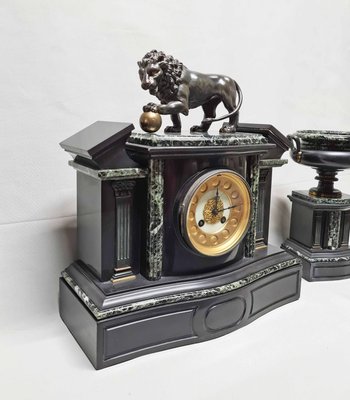 Architectural Clock Depicting Medici Lion & Cassolettes in Bronze, Set of 3-AWH-934787