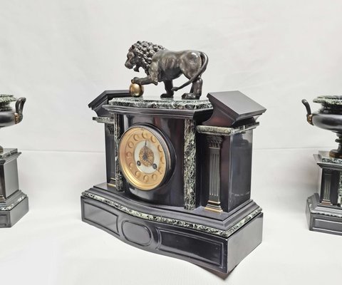 Architectural Clock Depicting Medici Lion & Cassolettes in Bronze, Set of 3-AWH-934787