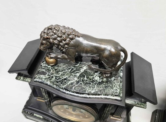 Architectural Clock Depicting Medici Lion & Cassolettes in Bronze, Set of 3-AWH-934787