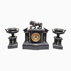 Architectural Clock Depicting Medici Lion & Cassolettes in Bronze, Set of 3-AWH-934787