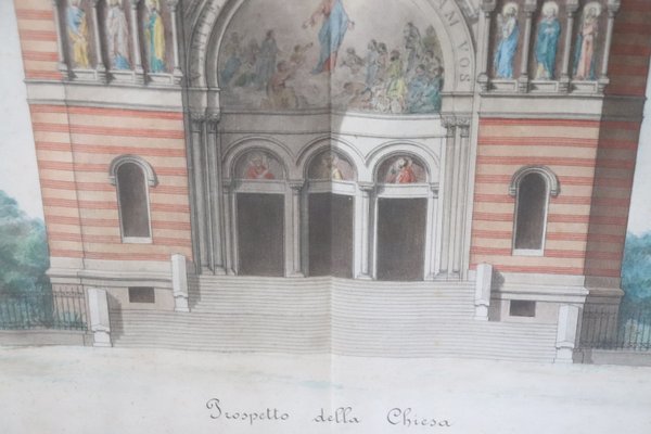 Architectural Drawings, Italian Church, 1920s, Paper, Set of 2, Framed-DCO-1193465