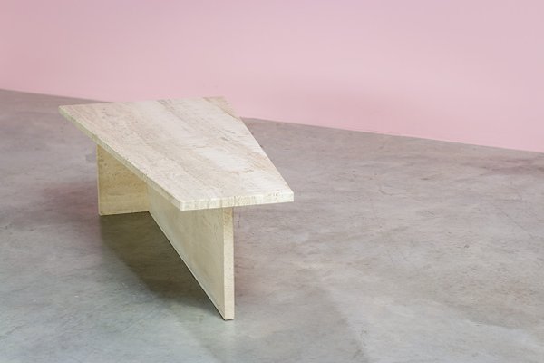 Architectural Trapezoid Travertine Coffee Table, 1970s-YI-1131610