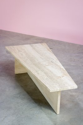 Architectural Trapezoid Travertine Coffee Table, 1970s-YI-1131610