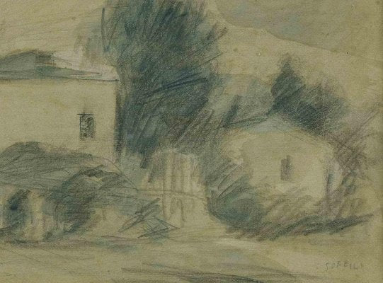 Ardengo Soffici, Landscape, Drawing in Pencil, 1930s-ZCI-1769967