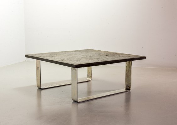 Ardesia Collection Brutalist Square Slate Stone Coffee Table in the style of Pia Manu-IXC-789528