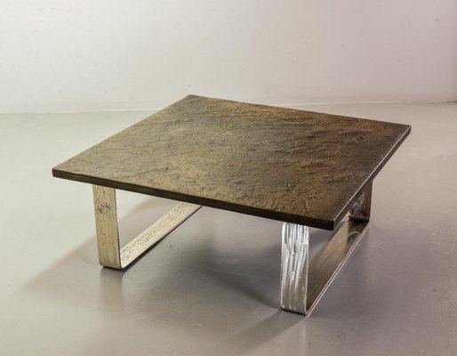 Ardesia Collection Brutalist Square Slate Stone Coffee Table in the style of Pia Manu-IXC-789528