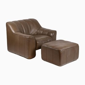 Armchair and Ottoman in Leather, 1970s-CEJ-1135415