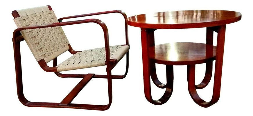 Armchair & Coffee Table Set by Giuseppe Pagano & Gino Maggioni for Gino Maggioni, 1940s, Set of 2-FIP-840592