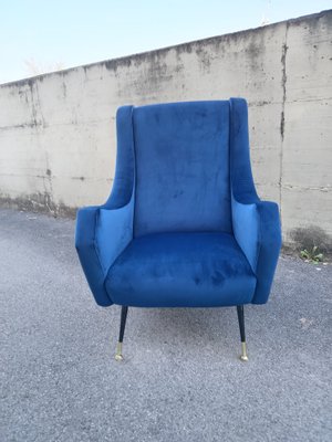 Armchair in Blue Velvet, 1950s-UUF-1824381