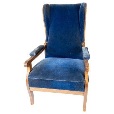 Armchair in Blue Velvet and Mahogany by Fritz Henningsen-UY-852190