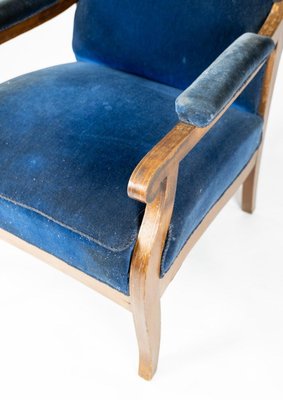 Armchair in Blue Velvet and Mahogany by Fritz Henningsen-UY-852190