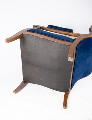 Armchair in Blue Velvet and Mahogany by Fritz Henningsen-UY-852190