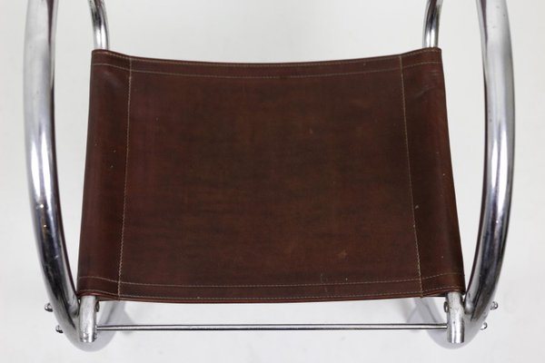 Armchair in Chromed Metal and Red Leather, 1930s-CEJ-691320