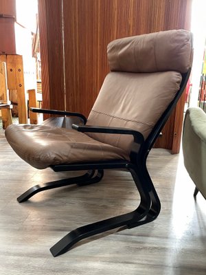 Armchair in Curved Plywood and Leather, 1980s-JHL-1166480