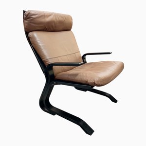 Armchair in Curved Plywood and Leather, 1980s-JHL-1166480