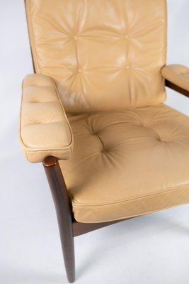 Armchair in Dark Wood & Upholstered in Light Leather, 1960s-UY-852191