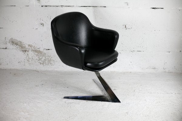 Armchair in Leatherette & Steel Arrow Base, France, 1970s-MAO-1193547