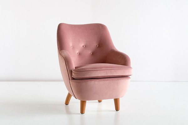 Armchair in Pink Velvet and Elm by Runar Engblom, Finland, 1951-FMT-1725050