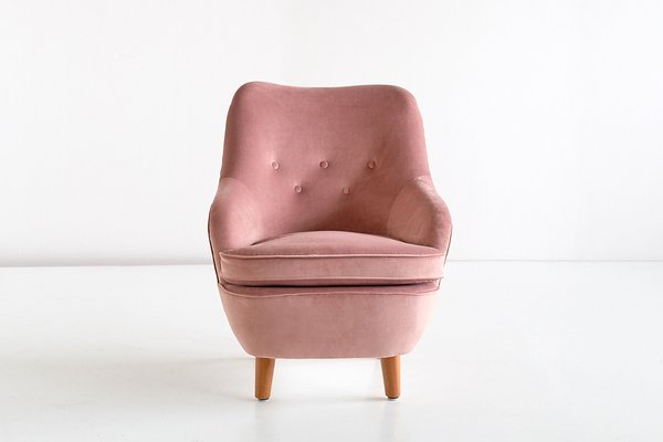 Armchair in Pink Velvet and Elm by Runar Engblom, Finland, 1951-FMT-1725050