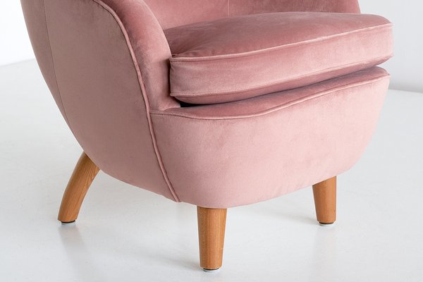 Armchair in Pink Velvet and Elm by Runar Engblom, Finland, 1951-FMT-1725050