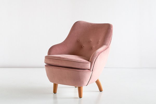 Armchair in Pink Velvet and Elm by Runar Engblom, Finland, 1951-FMT-1725050