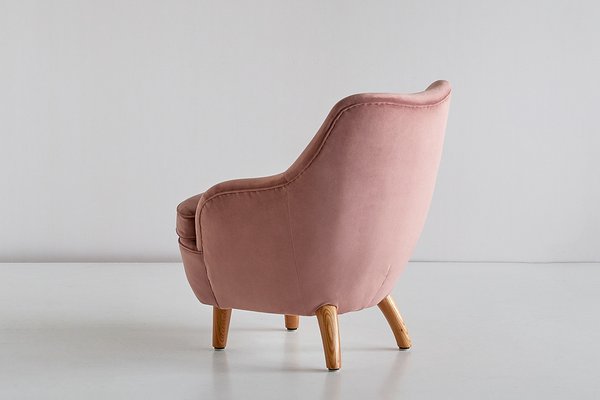 Armchair in Pink Velvet and Elm by Runar Engblom, Finland, 1951-FMT-1725050