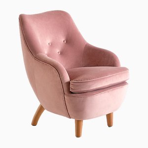 Armchair in Pink Velvet and Elm by Runar Engblom, Finland, 1951-FMT-1725050