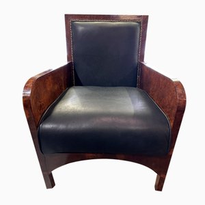 Armchair in Walnut and Leather, 1920s-BNU-1786530