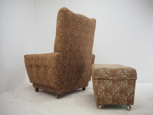 Armchair with Footstool, 1960s, Set of 2-TZ-1033126