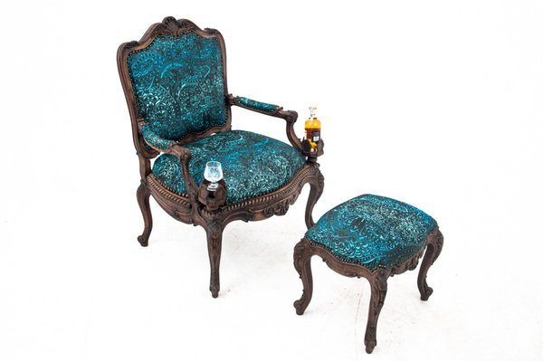 Armchair with Footstool, France, 1880s, Set of 2-BXB-1736046