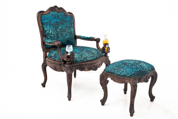 Armchair with Footstool, France, 1880s, Set of 2-BXB-1736046