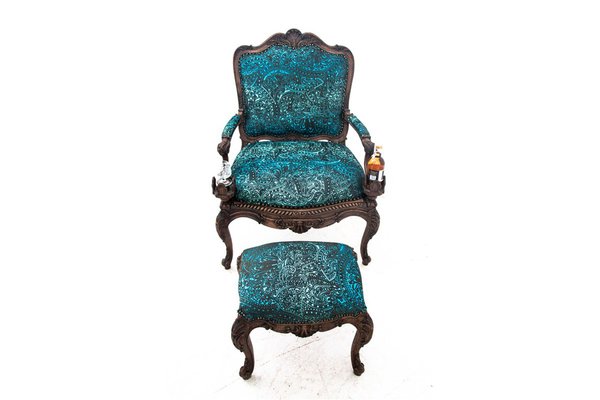 Armchair with Footstool, France, 1880s, Set of 2-BXB-1736046