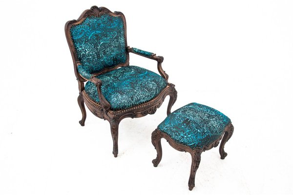 Armchair with Footstool, France, 1880s, Set of 2-BXB-1736046