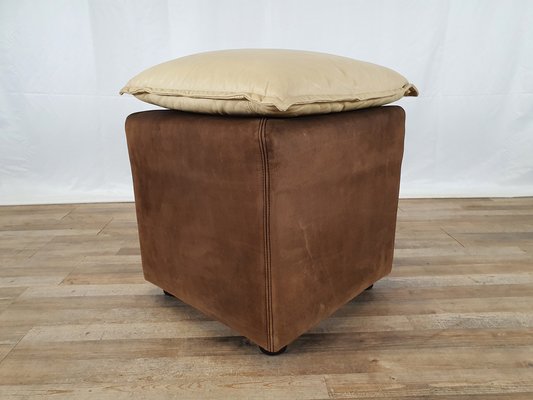 Armchair with Pouf in Leather and Suede, Italy, 1970s, Set of 2-ZUW-1577593