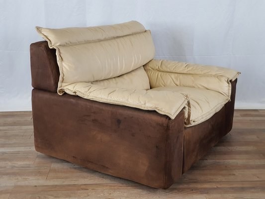 Armchair with Pouf in Leather and Suede, Italy, 1970s, Set of 2-ZUW-1577593