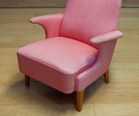 Armchair with Powder Pink Wool Upholstery by Dux, Sweden, 1950s-JE-1801184