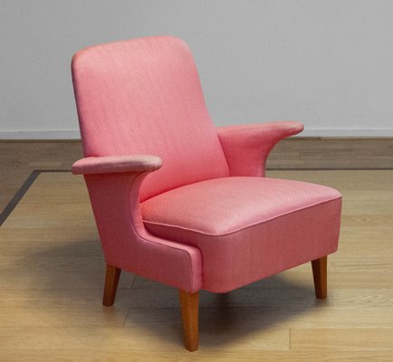 Armchair with Powder Pink Wool Upholstery by Dux, Sweden, 1950s-JE-1801184