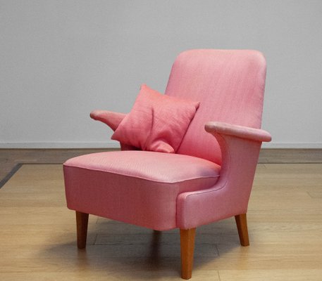 Armchair with Powder Pink Wool Upholstery by Dux, Sweden, 1950s-JE-1801184