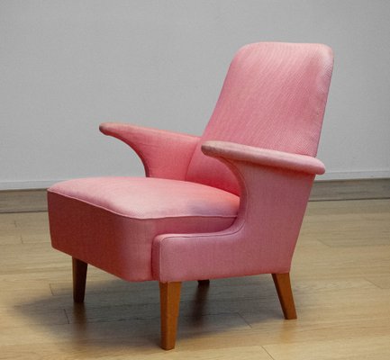 Armchair with Powder Pink Wool Upholstery by Dux, Sweden, 1950s-JE-1801184