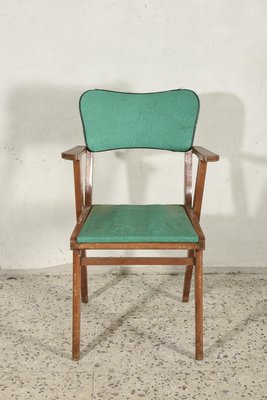 Armchair with Solid Wood Frame and Green Leatherette Seat, Italy, 1960s-RAQ-992112