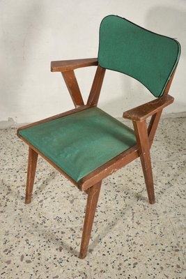 Armchair with Solid Wood Frame and Green Leatherette Seat, Italy, 1960s-RAQ-992112