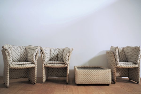 Armchairs and Coffee Table in the Style of B&B Italia, 1970s, Set of 4-KNM-1000038