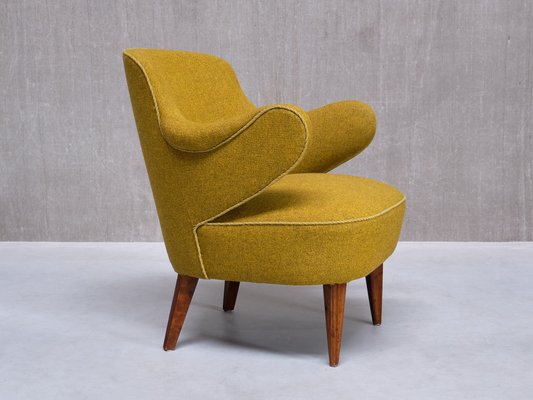 Armchairs in Birch and Chartreuse Wool, 1940s, Set of 3-FMT-2008443