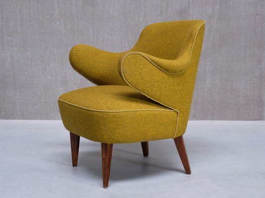 Armchairs in Birch and Chartreuse Wool, 1940s, Set of 3-FMT-2008443