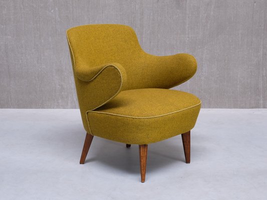 Armchairs in Birch and Chartreuse Wool, 1940s, Set of 3-FMT-2008443